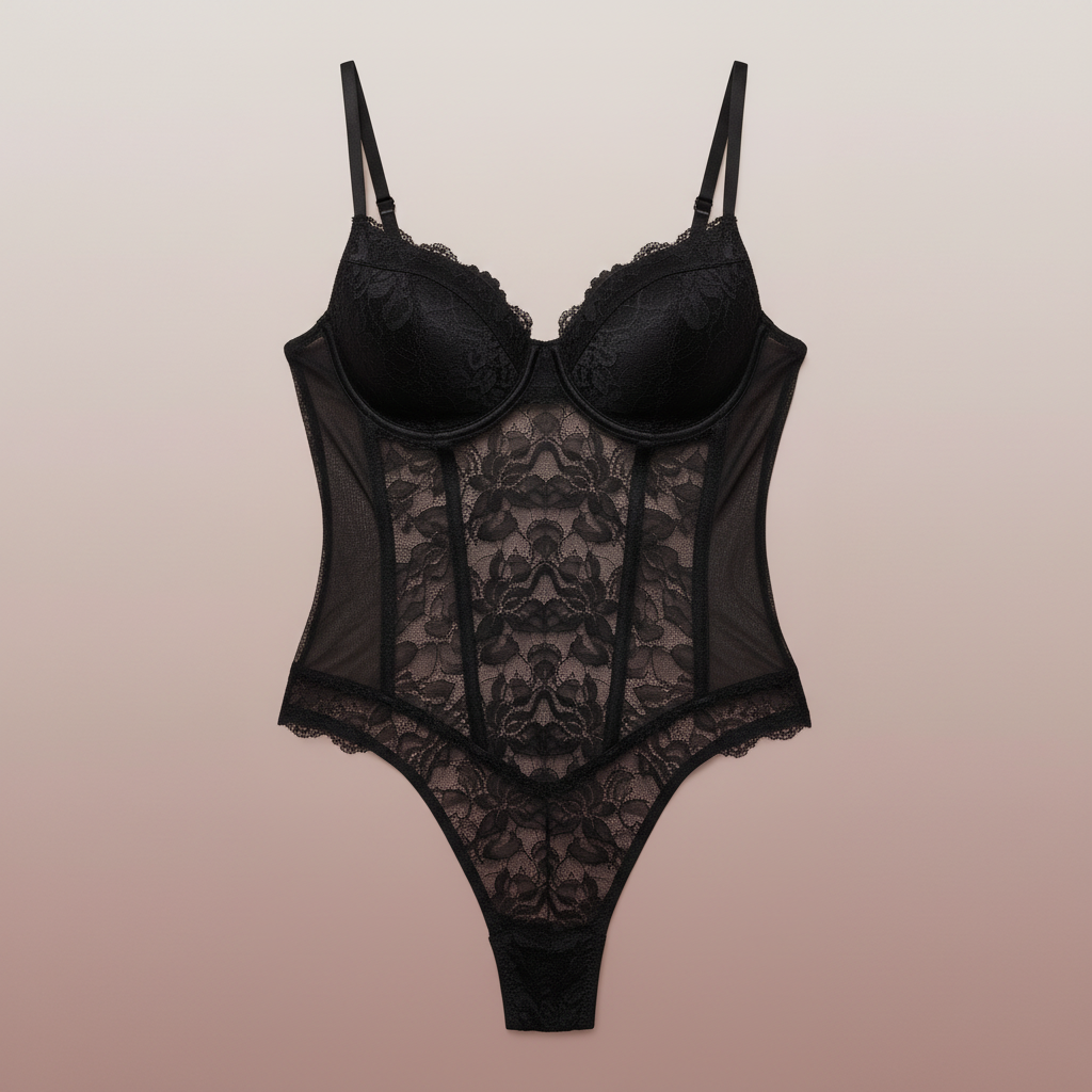 Black Lace V-Neck Spaghetti Strap Bodysuit
