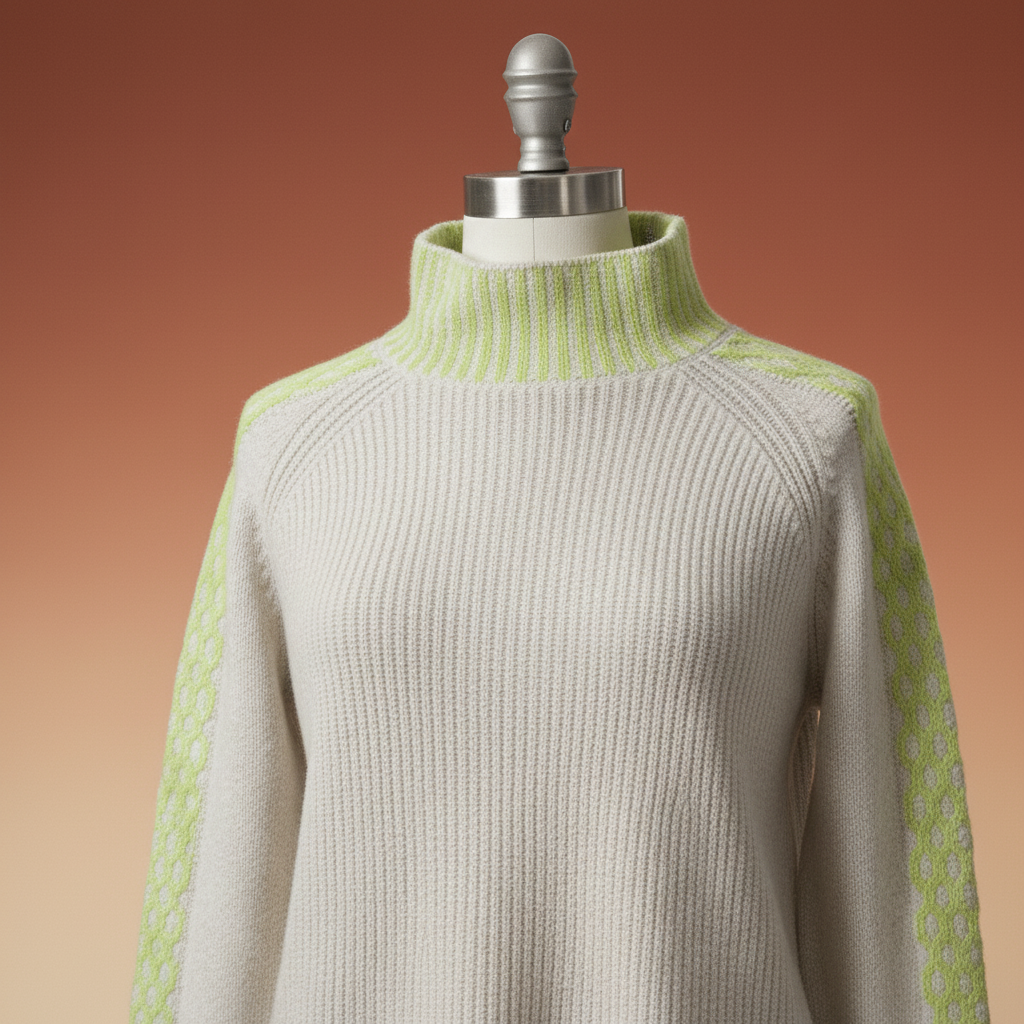 Elevate Your Style with the Cream and Lime Turtleneck Sweater