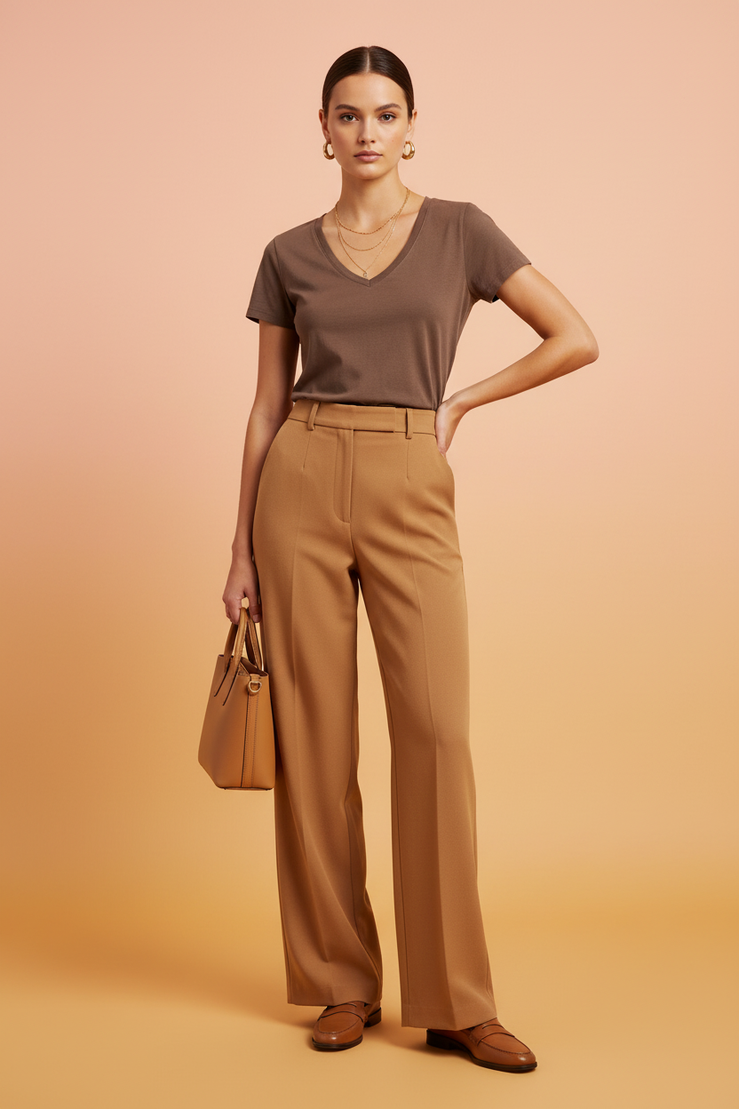 Brown Crew Neck Cotton Tee