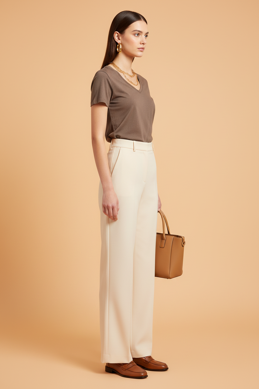 Brown Crew Neck Cotton Tee