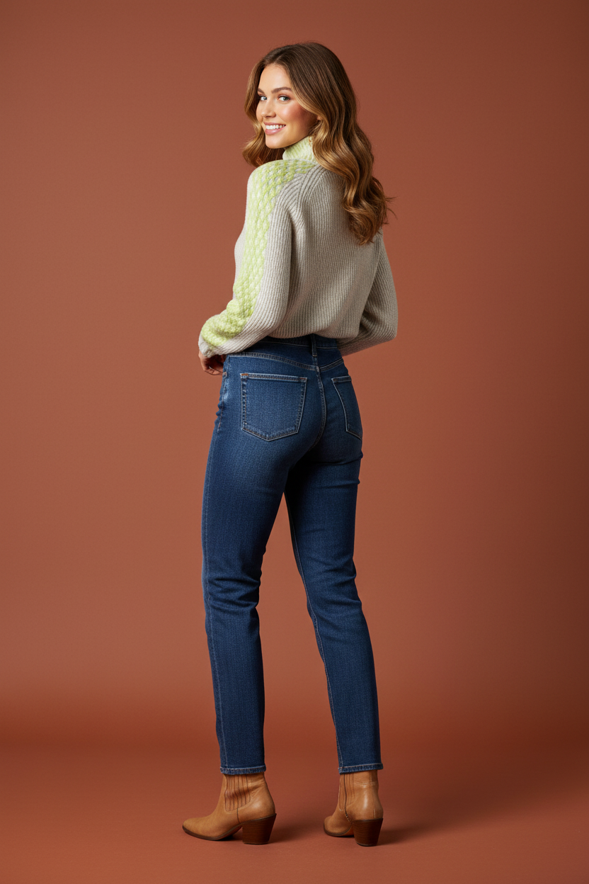 Elevate Your Style with the Cream and Lime Turtleneck Sweater