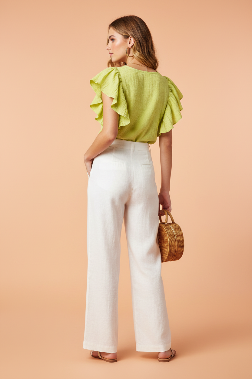 Lime Green Ruffle Sleeve Blouse