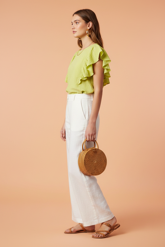 Lime Green Ruffle Sleeve Blouse