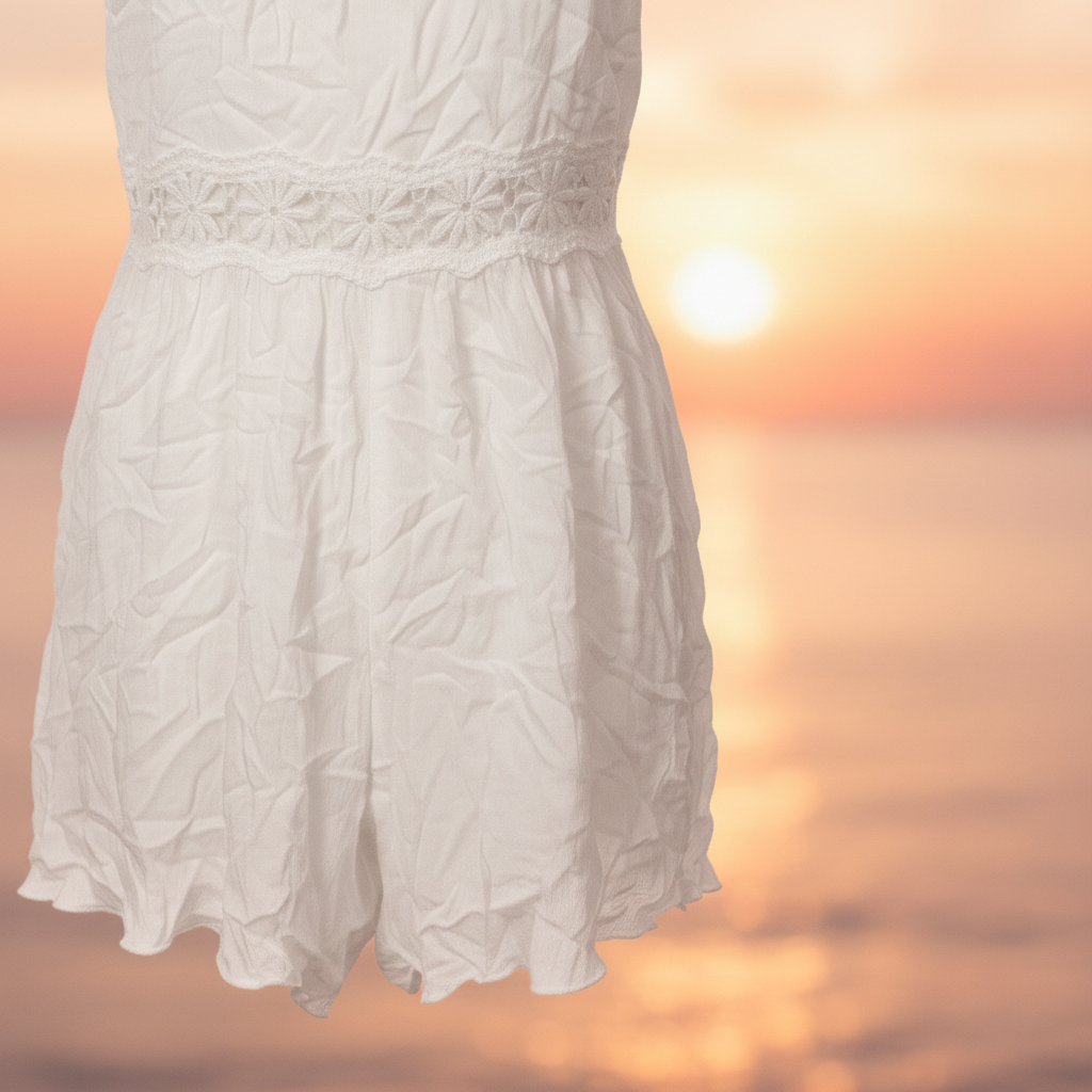 White Lace Trim Sleeveless Romper, Size M